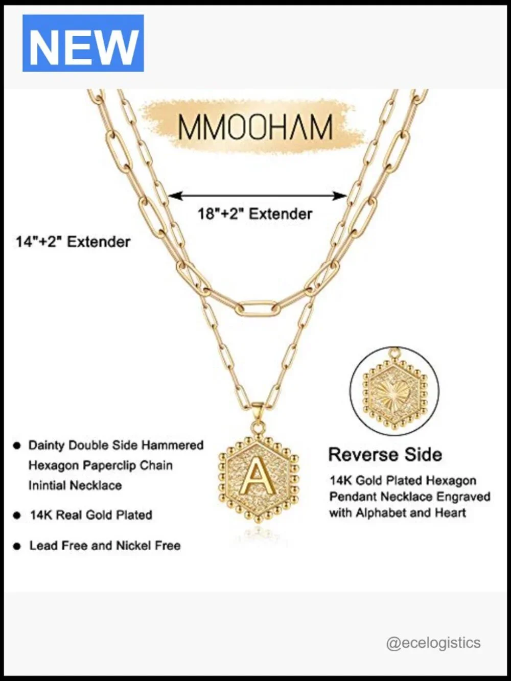 Dainty Initial Pendant Layering Necklace Set 14K Gold Plated Long Chain